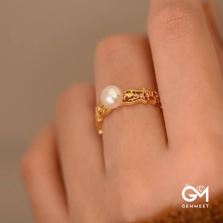 Pearl Hollow Vine Adjustable Ring