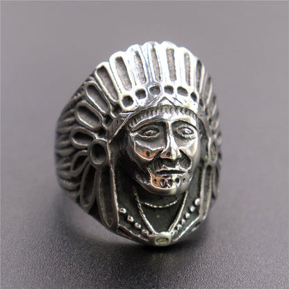 Stainless Steel Indian Chief Head Ring