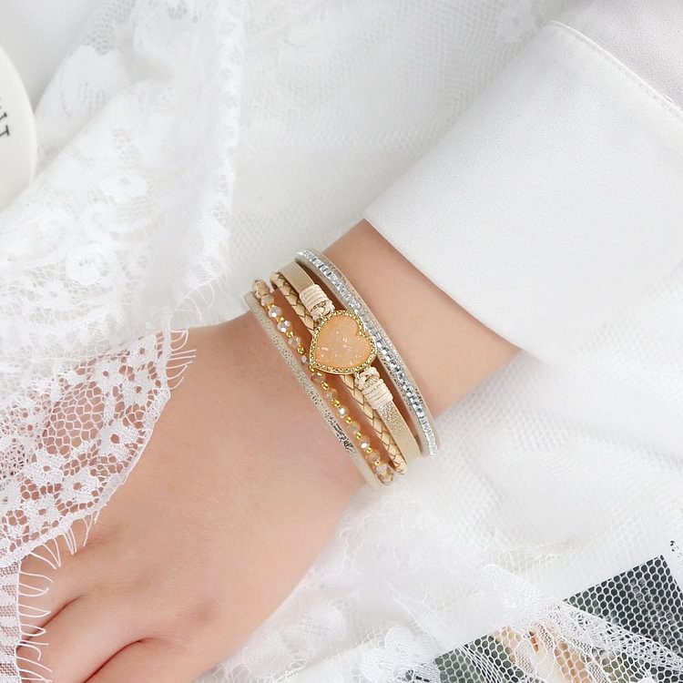 Heart Shape Cluster Multilayer Braided Leather Bracelet