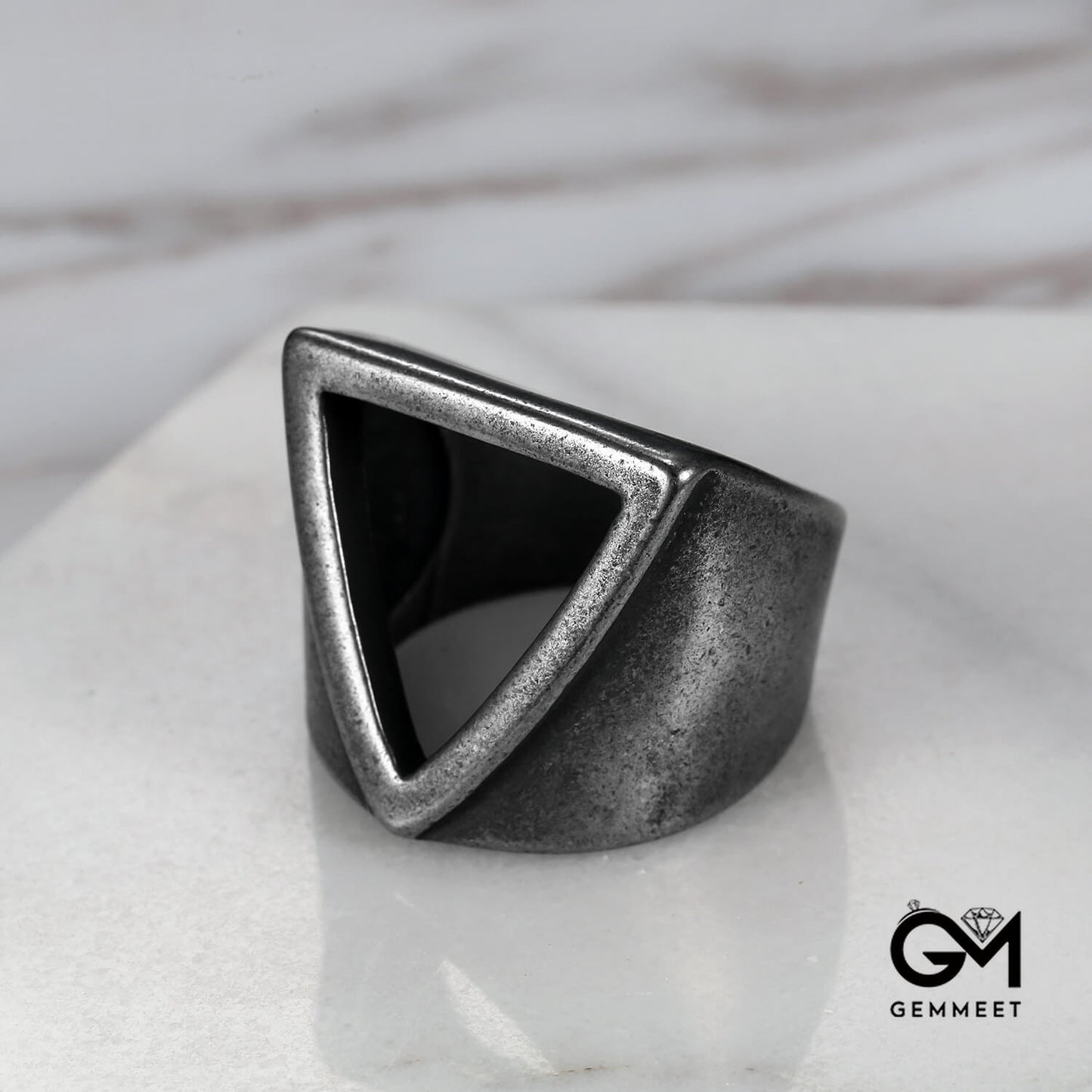 Simple Titanium Steel Hollow Triangle Ring