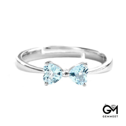 Aquamarine Heart-shaped Zircon Bow Ring