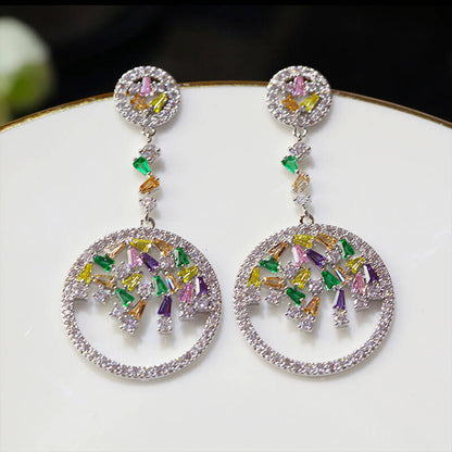 Colorful Zircon Circle Sweet Fashion Stud Earrings Wedding Dress Long Earrings for Women