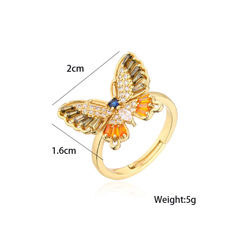 Golden Butterfly Shape Full Stones Ring