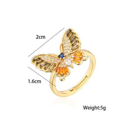 Golden Butterfly Shape Full Stones Ring