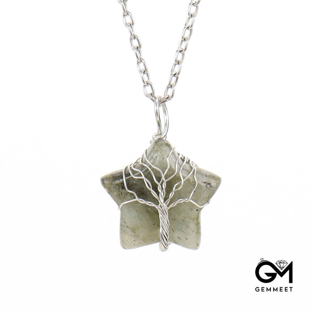 Crystal Star Wound Tree of Life Necklace