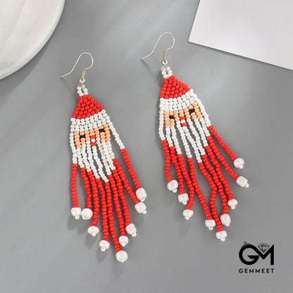 Christmas Tassel Earrings Handwoven Christmas Tree Santa Claus Bead Earrings