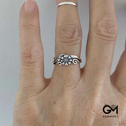 Flower Floral Daisy Silver Ring