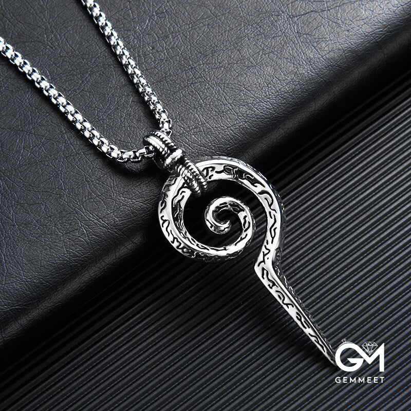 Stainless Steel Vintage Coiled Snake Scepter Necklace