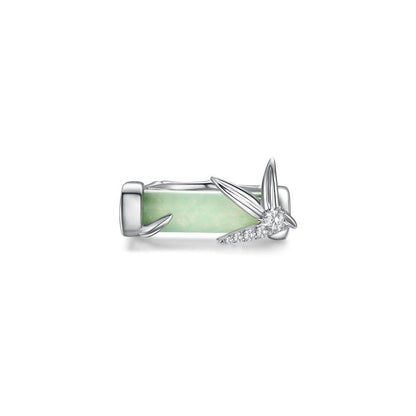 French Bamboo Leaf And Jade Open Ring