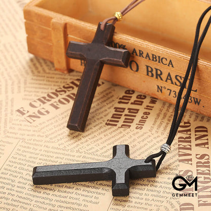 Vintage Wood Cross Church Necklace