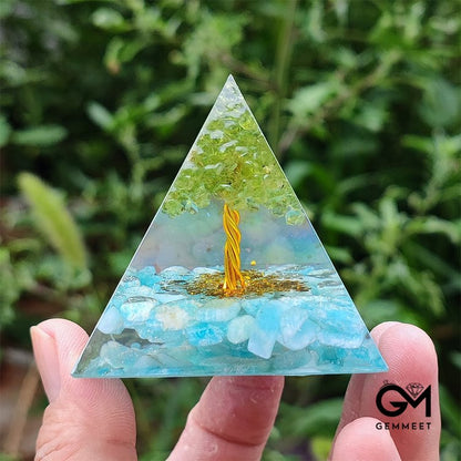 Amazonite with Peridot Tree Of Life Orgone Pyramid