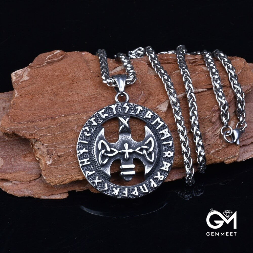 Stainless Steel Vitin Odin Rune Tomahawk Necklace