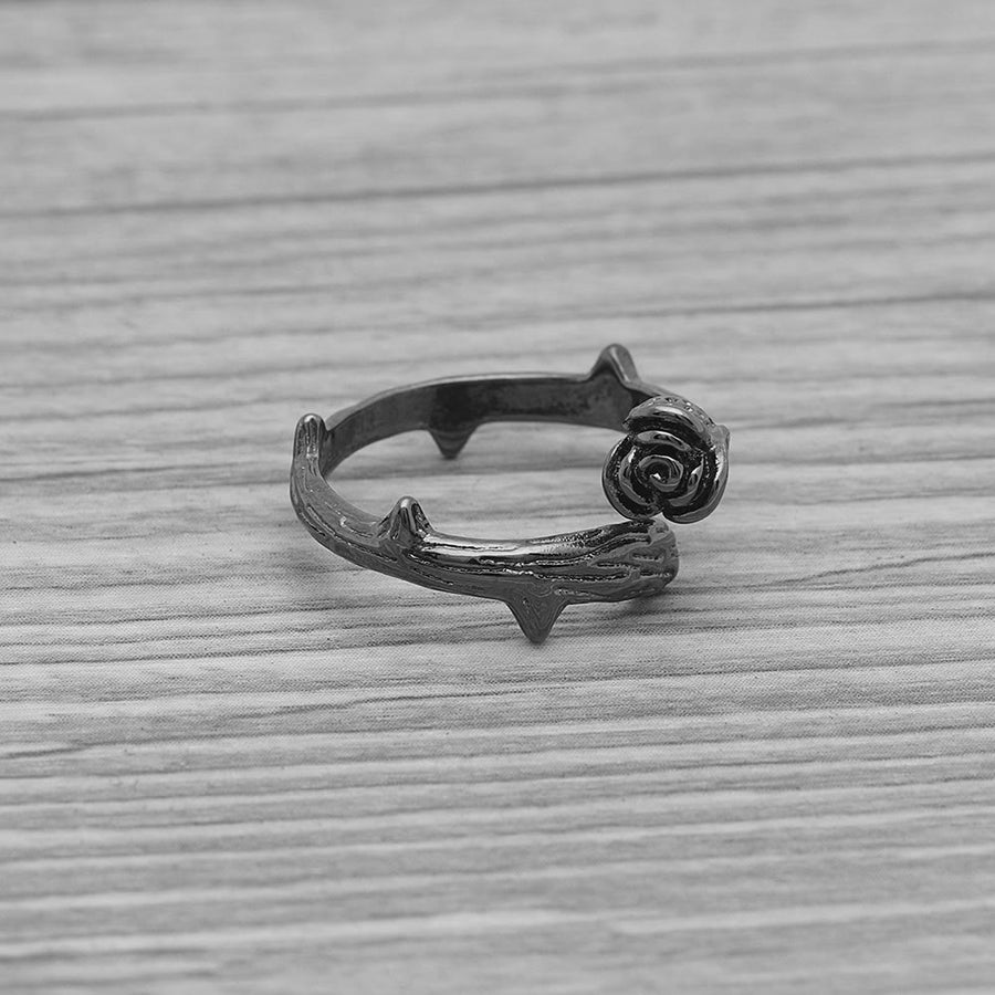 Adjustable Black Rose Ring