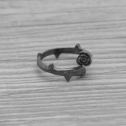 Adjustable Black Rose Ring