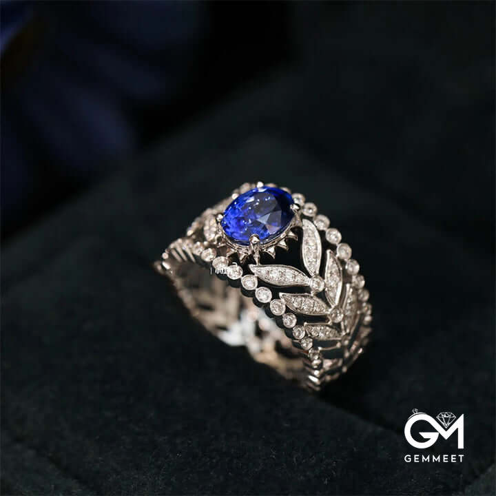 Luxurious Sapphire Leaf Ring