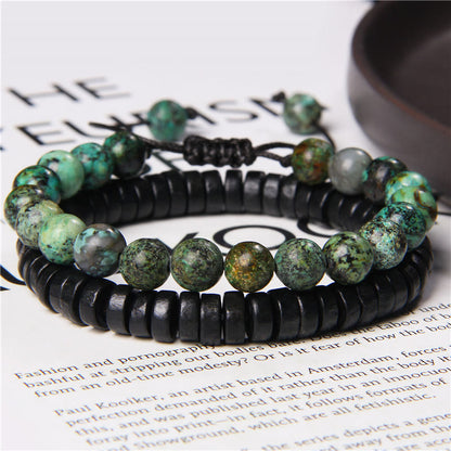 African Turquoise Snowflake Obsidian Double Beaded Bracelet