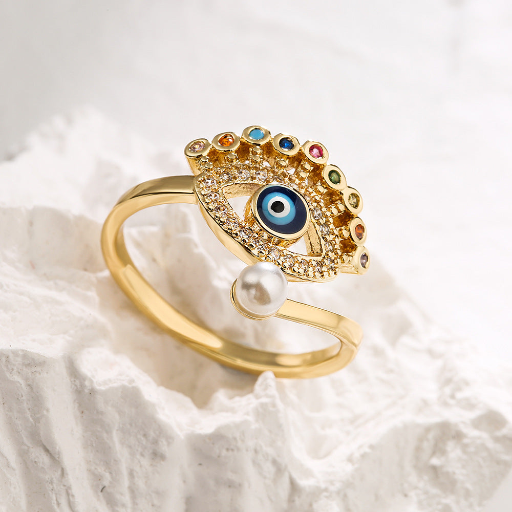 Golden Evil Eye Full Stones Ring