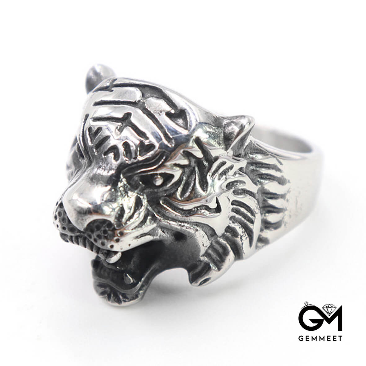 Punk Titanium Steel Leopard Head Ring for Men