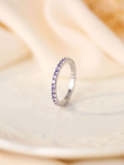 S925 Full Amethyst Thin Band Ring