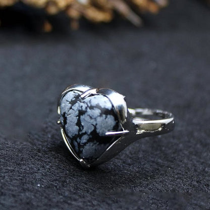 Natural Stone Crystal Heart Ring