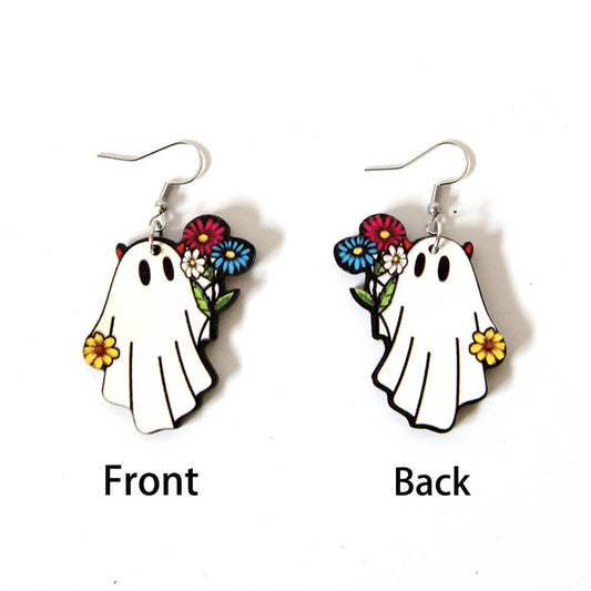 Halloween Gift Cute Spooky Flower Wooden Earrings