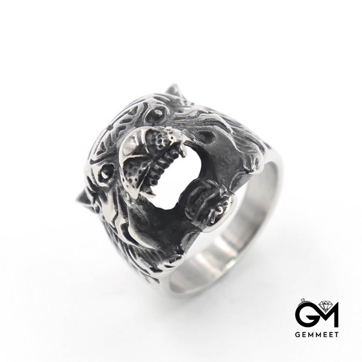 Punk Titanium Steel Leopard Head Ring for Men