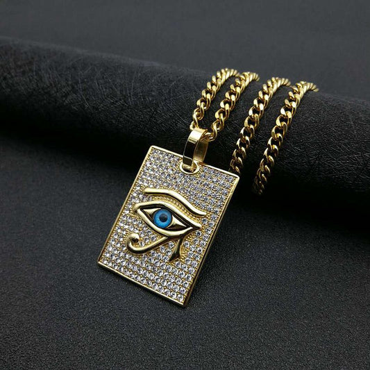 HIPHOP Jewelry Gold Plated Zircon Eye of Horus Pendant