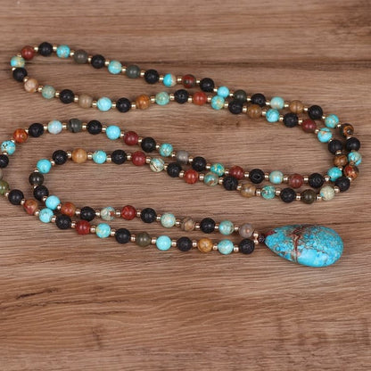 Turquoise Drop Shape Pendant Mala Beaded Necklace