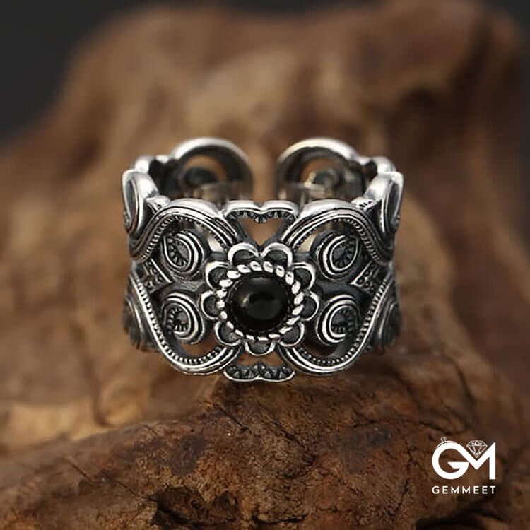 Ethnic Black Onyx Pattern Ring