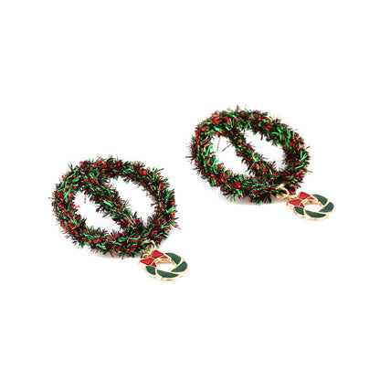 Christmas Earrings Personality Handwoven Glitter Wreath Earrings