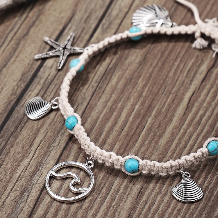 Turquoise Starfish Wave Charm Bracelet Anklet