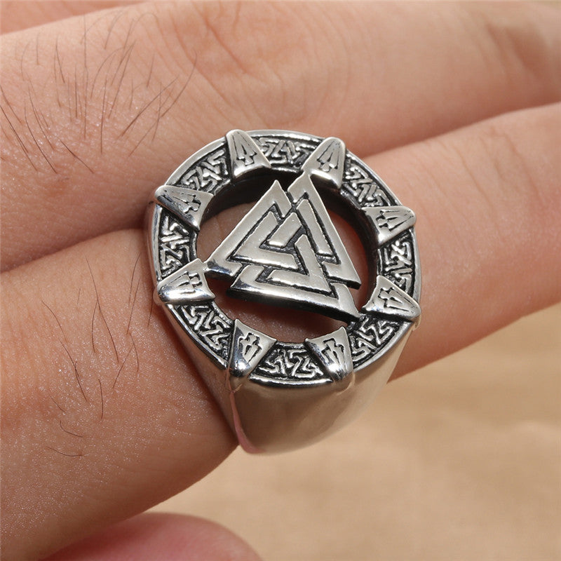 Titanium Steel Viking Triangle Retro Trendy Men's Ring