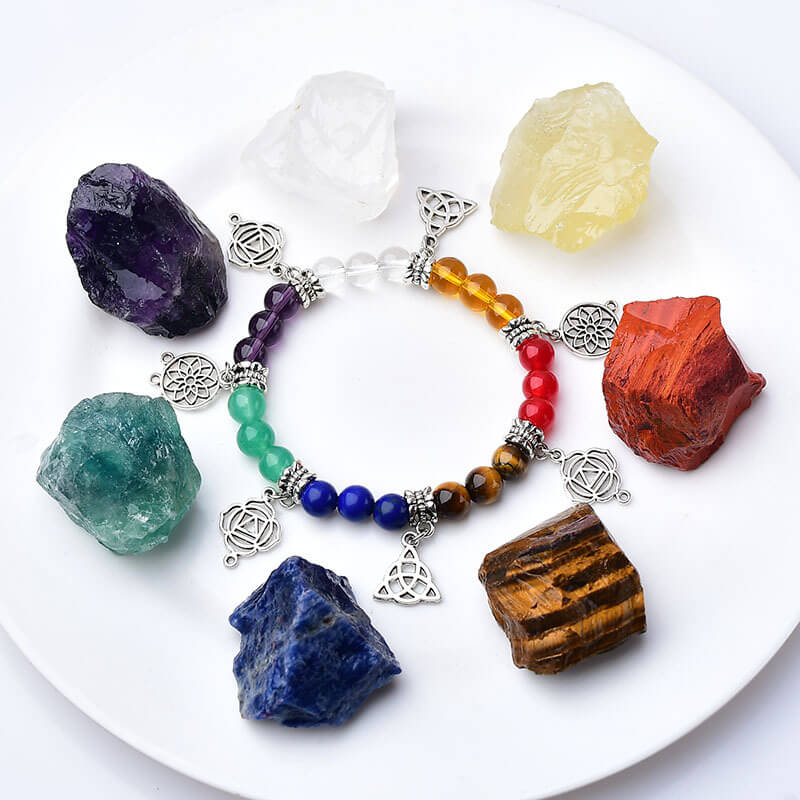 Colorful Bracelet with Colorful Crystal Rough Stone