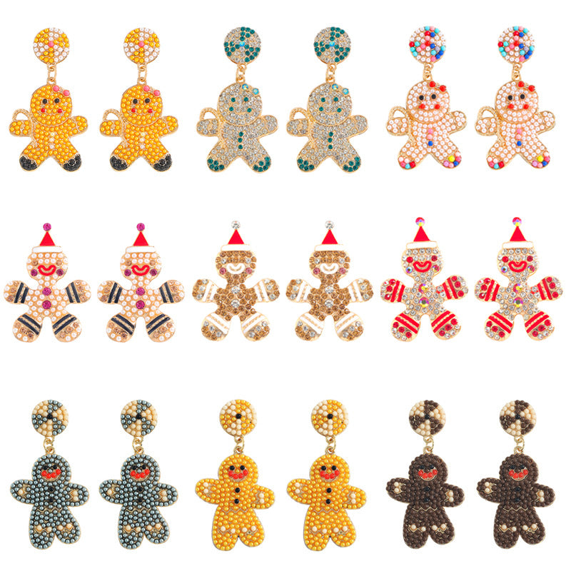 Halloween Funny Bear Christmas Snowman Doll Rice Bead Earrings