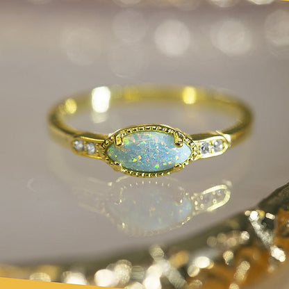 Opal White Zircon S925 Gold Ring