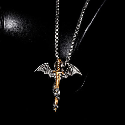 Classic Vintage Warrior Dragon Sword Necklace