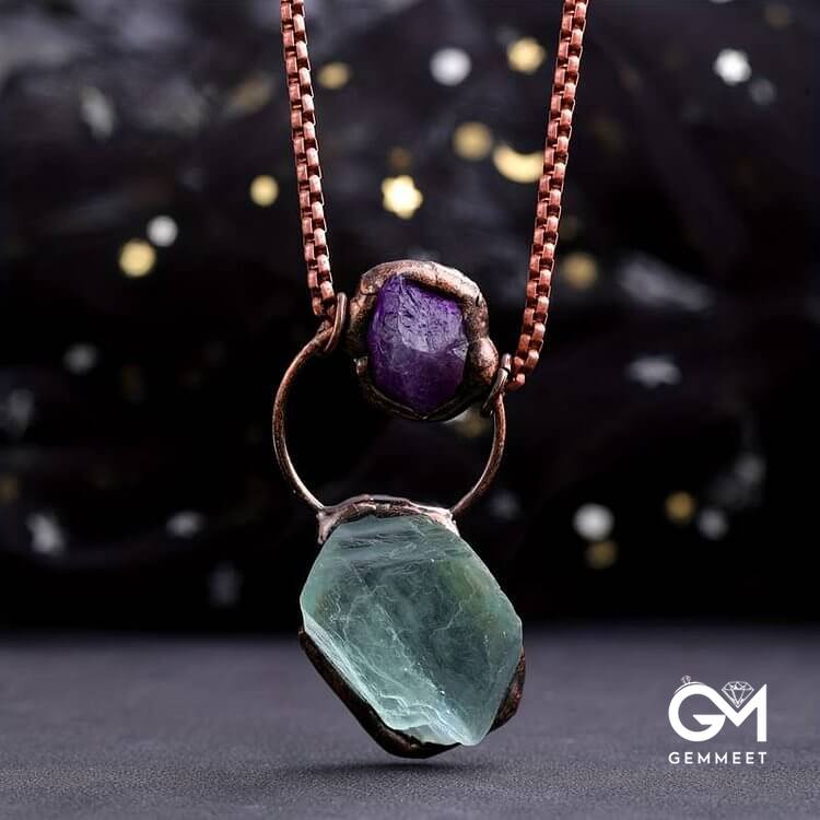 Irregular Green Fluorite Amethyst Gemstone Necklace