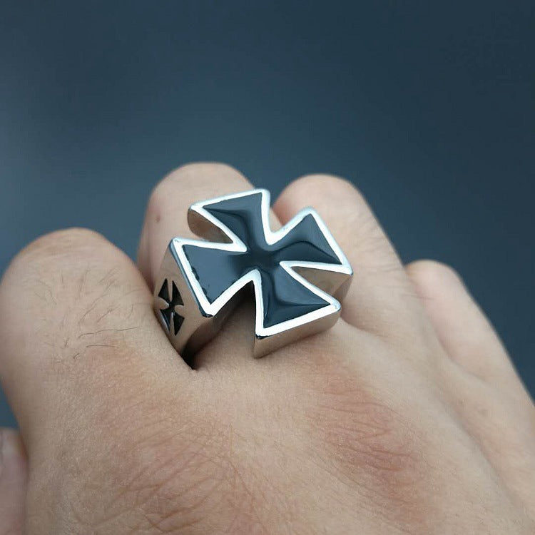 Punk Vintage Polished Black Iron Cross Ring