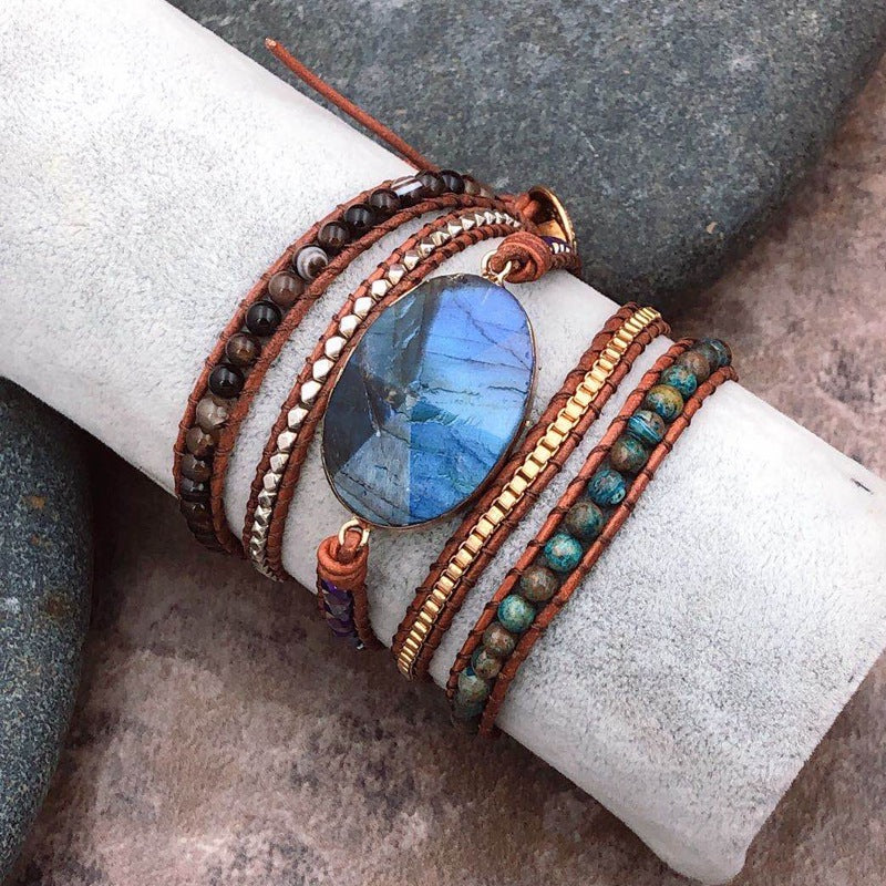 Boho Style Glitter Stone Multi-layered Woven Bracelet