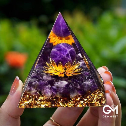 Amethyst Sphere Lotus Symbol Orgone Pyramid