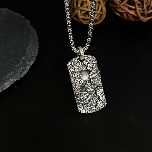 Men's Shield Skull Pattern Sterling Silver Hip Hop Pendants Necklace