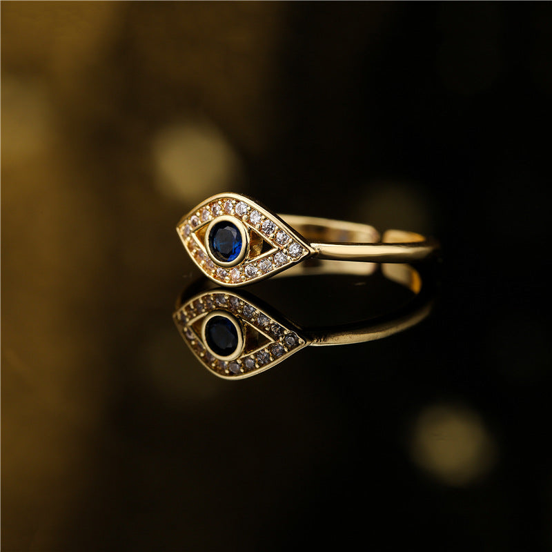 Golden Hollow Evil Eye Full Stones Ring