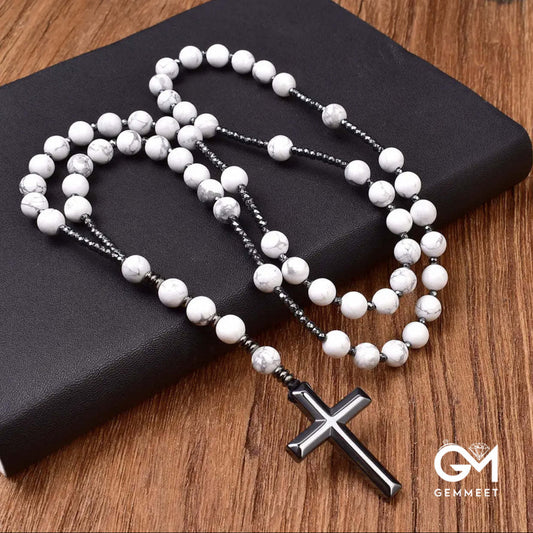 Cross Catholic Stone Rosary Necklace