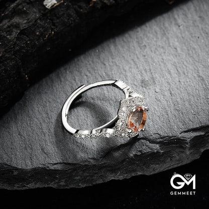 Apricot Pink Zircon Engraved Lace Adjustable Ring