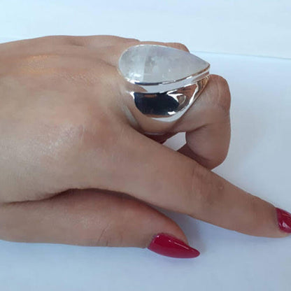 Cool Big Pear Cut Moonstone Punk Ring