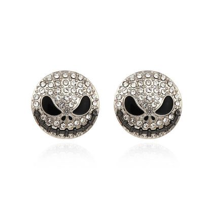 Halloween Exaggerated Punk Earrings Zircon Ghost Face Retro Ghost Stud Earrings