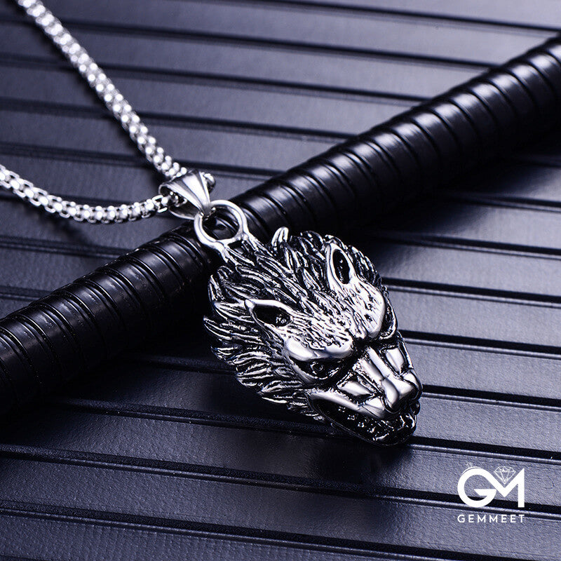 Stainless Steel Wolf Head Necklace