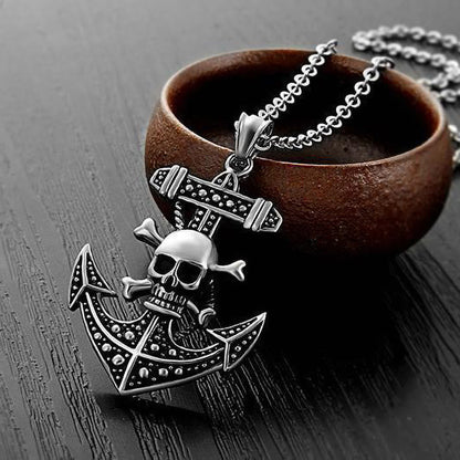 Pirate Skull Ships Anchor Pendant Necklace