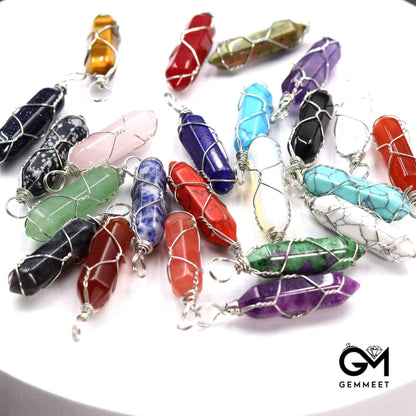 Crystal  Wire Hexagonal Bullet Pendant