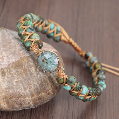 Braided Double Stone Wrap African Turquoise Handmade Bracelet